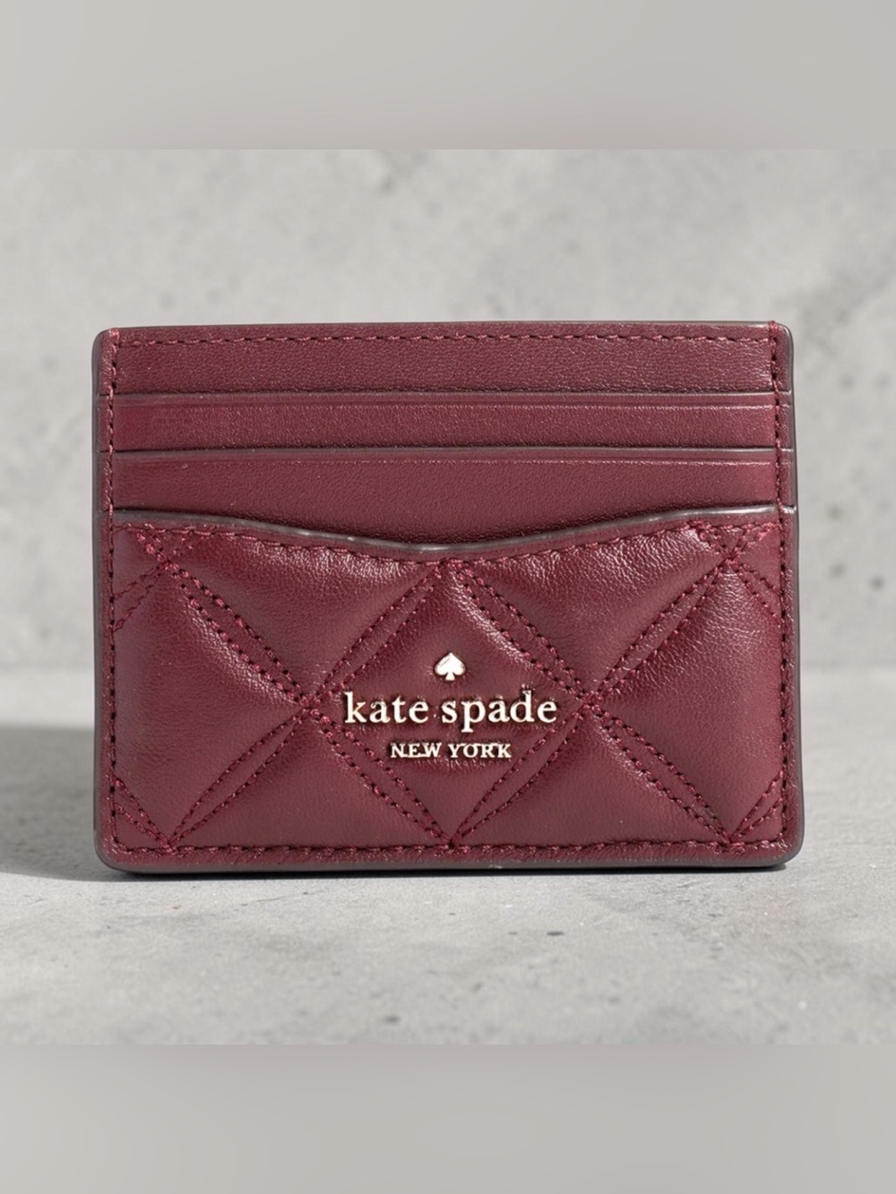 kate spade Quilted Leather Card Holder in Burgundy